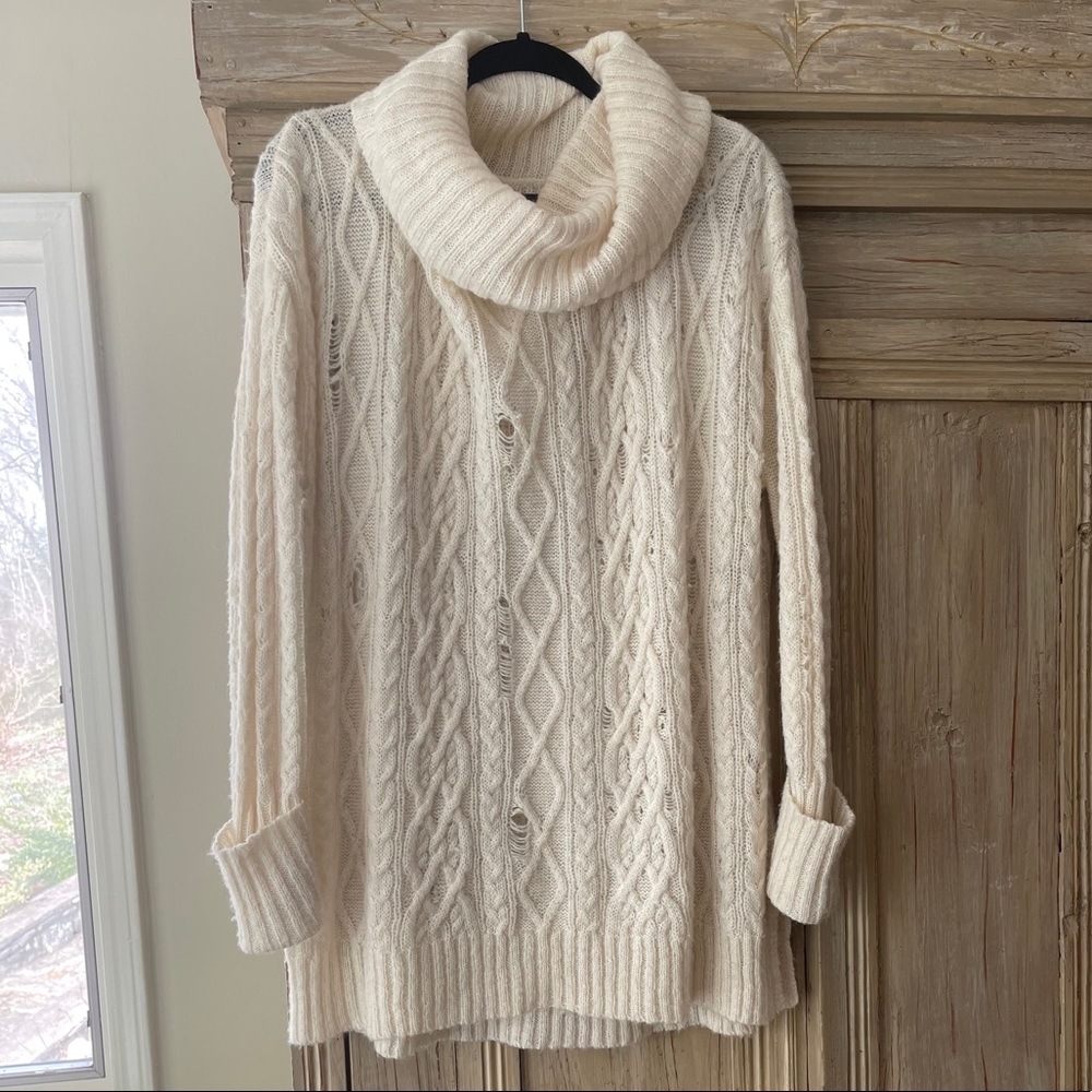 Free People White Turtleneck Tunic Sweater